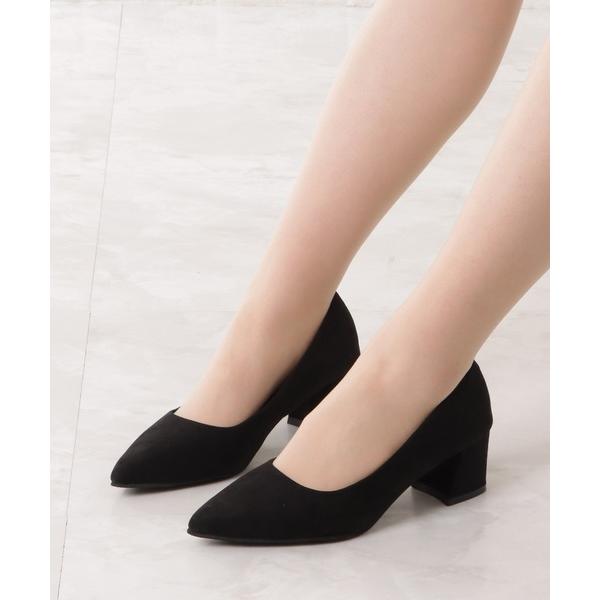 パンプス スエード調チャンキーポインテッドトゥパンプス