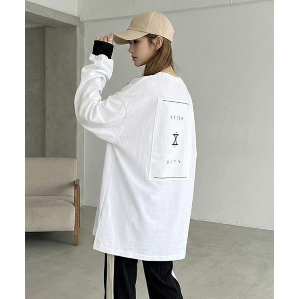 tシャツ DECEMラベル配色ビッグ長袖Tシャツオーバーサイズ レディース メンズ