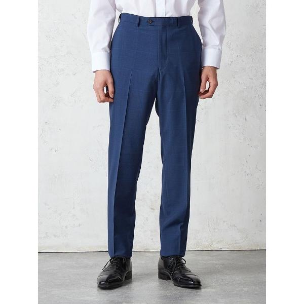 スラックス スマートスラックス　グレンチェック　ブルー メンズ