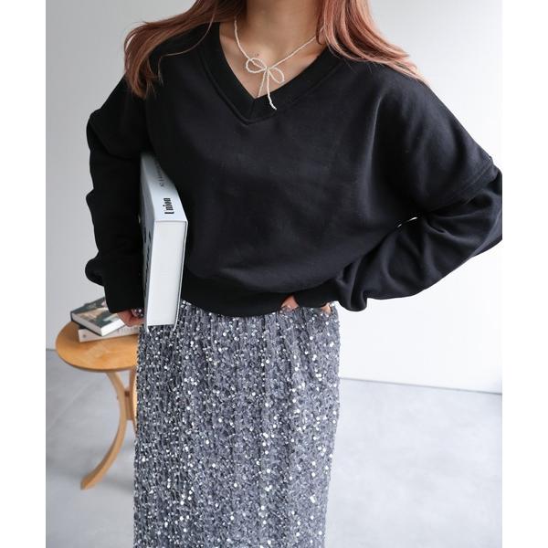 トレーナー スウェット Vネッククロップドスウェット/トレーナー レディース