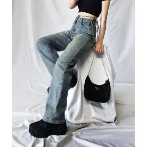 ジーンズ デニム デニムパンツ 「 ４color 」カットアウトサイドリボンウォッシュストレートデニム レディース