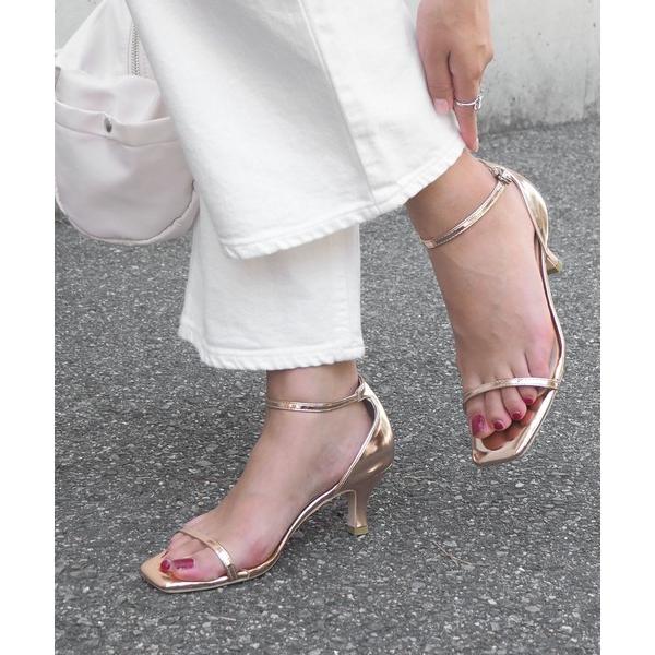 サンダル アンクルストラップメタリックサンダル レディース