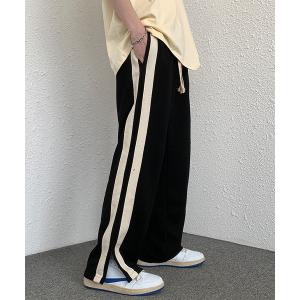 パンツ ユニセックス サイドスリット 2ライン トラックパンツ