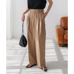 パンツ スラックス ツイルハイウエスト2タックワイドパンツ レディース
