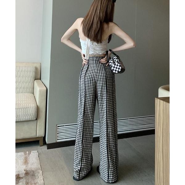 パンツ ギンガムチェックワイドパンツ レディース