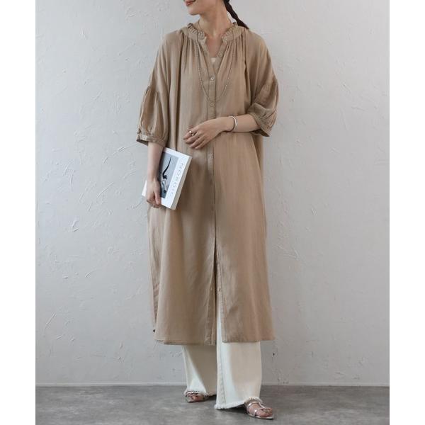 ワンピース 「Fizz/フィズ」　綿麻ミックス　襟プリーツシャツワンピース