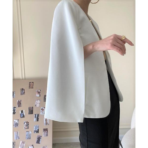 ジャケット ノーカラージャケット スリーブスリットマントジャケット レディース