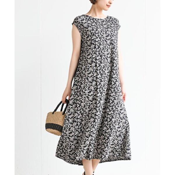 ワンピース フレンチスリーブプリントワンピース