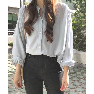 ブラウス シャツ ノーカラーシャツ レディース