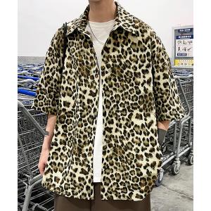 シャツ ブラウス レオパード柄ビッグシルエット半袖シャツ