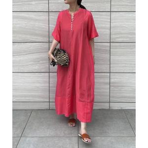 ワンピース コットンシルクハーフスリーブフレアロングワンピース