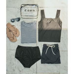 水着 クリアポーチ付きボーダースイムウエア4点セット