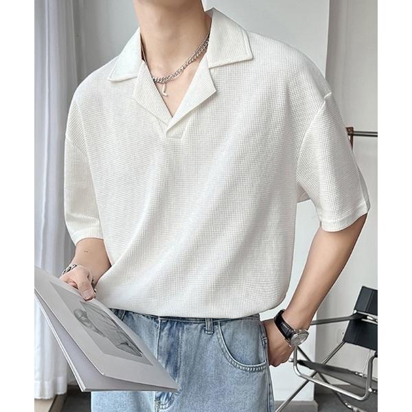 シャツ オープンカラーワッフルポロ メンズ