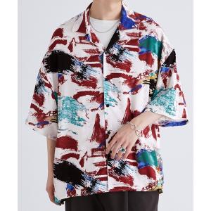 シャツ ブラウス 総柄レーヨンオープンカラーアロハシャツ