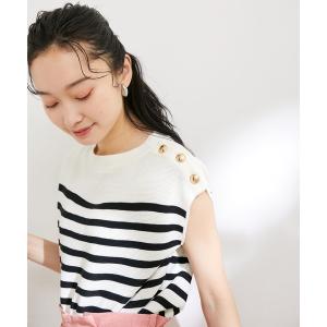 ニット ゴールド釦アクセントフレンチスリーブニット