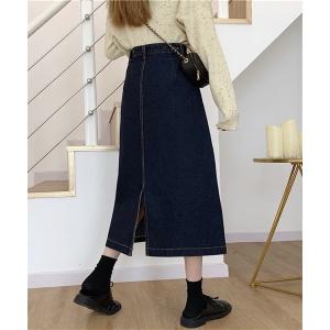 デニムスカート バックスリットロングデニムスカート