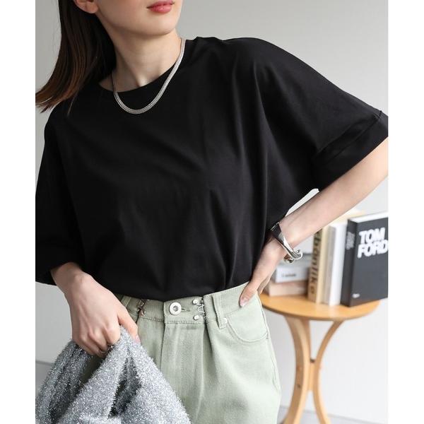 tシャツ 「USAコットン」　オーバーサイズTシャツ　袖ロールアップ レディース