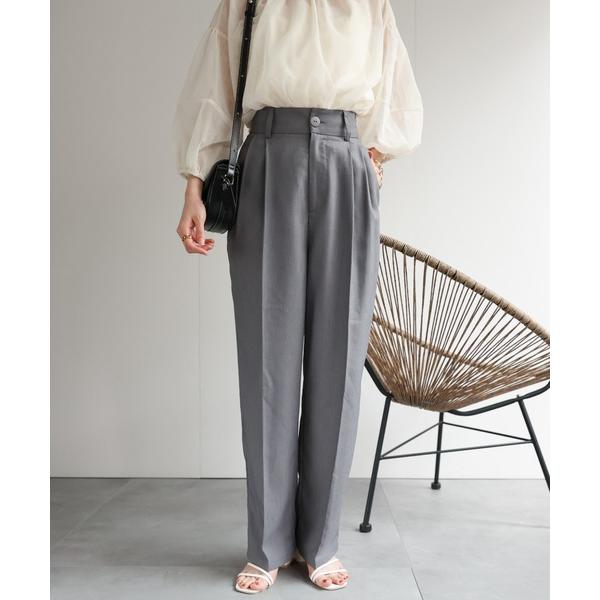 スラックス パンツ ハイウエストタックスラックス レディース