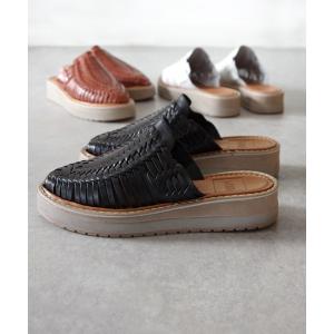 サンダル WOVEN (ウーヴン) / メキシコ製 レザー メッシュ 厚底スリッパ MARIA レディース