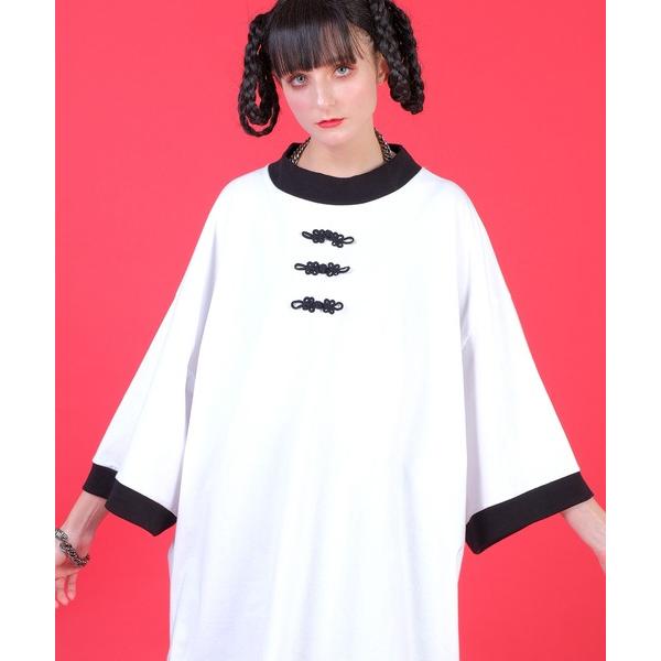 tシャツ チャイナボタンモックリンガーＴシャツ -オーバーサイズ- レディース メンズ