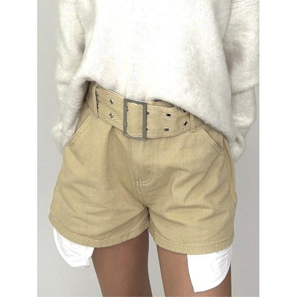 パンツ ハトメベルト付ツイルショートパンツ レディース