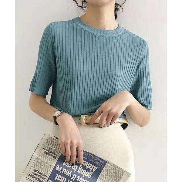 ニット セーター クルーネックカラーリブニットT レディース