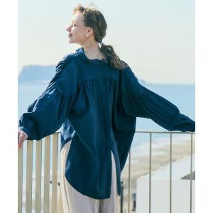 チュニック バックオープンギャザーチュニック レディース