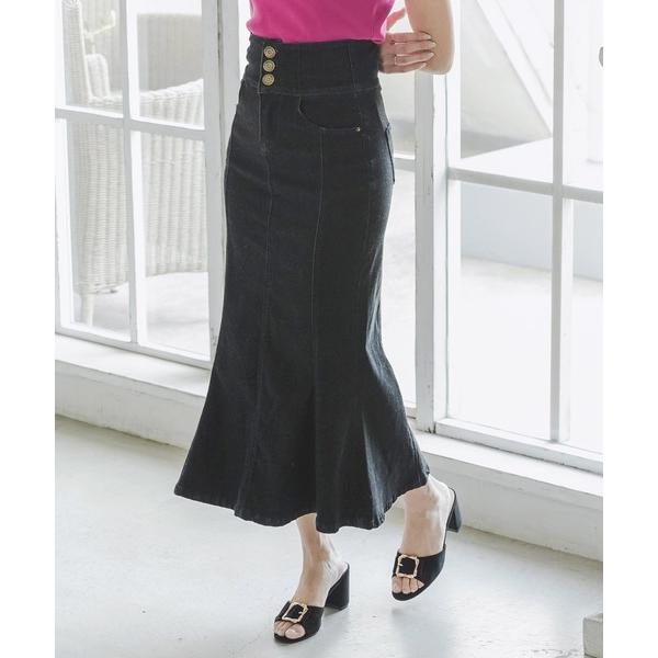 デニムスカート 3連ボタンハイウエストデニムマーメイドスカート/23044