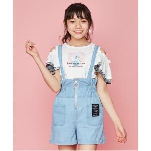 サロペット オーバーオール デニムハイウエストショートサロペ