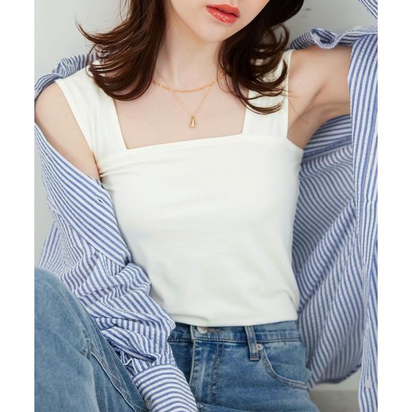 タンクトップ ノースリーブ スクエアネックタンクトップ レディース
