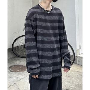 ニット メンズ ストリートファッション XU エックスユー stripe knit オーバーサイズ ニット ビッグサイズ ニット ストライプニット ボ