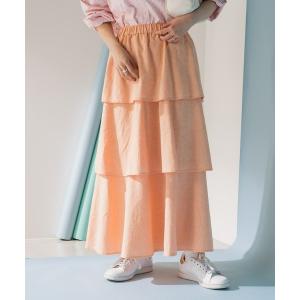 スカート 麻レーヨンティアードスカート