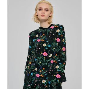 ブラウス シャツ バンドカラーボタニカル柄ブラウス「手洗い可能」 レディース