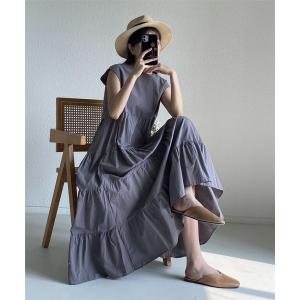 マタニティ ティアードノースリーブロングワンピース ビッグシルエット マタニティウェア