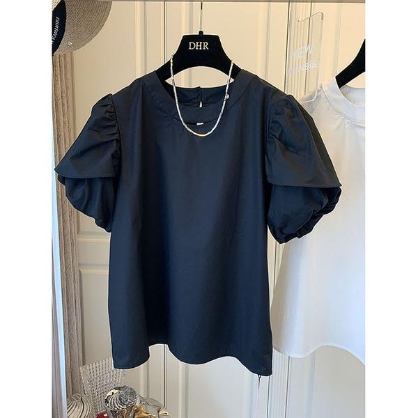 ブラウス シャツ パワースリーブ　クルーネックブラウス レディース