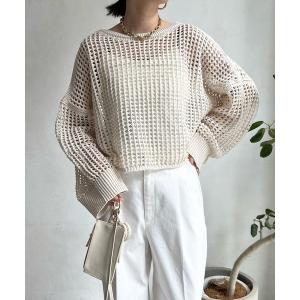 ニット ショート丈メッシュプルオーバー