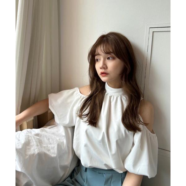ブラウス シャツ open shoulder ribbon blouse/オフショルリボンブラウス ...