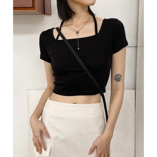 tシャツ ホルターストラップクロップドTシャツ レディース