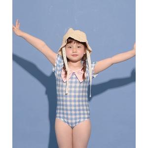 水着 チェック柄パフワンピース＆キャップセット