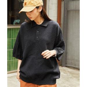 ポロシャツ カラーネップニット ビッグシルエット ポロシャツ