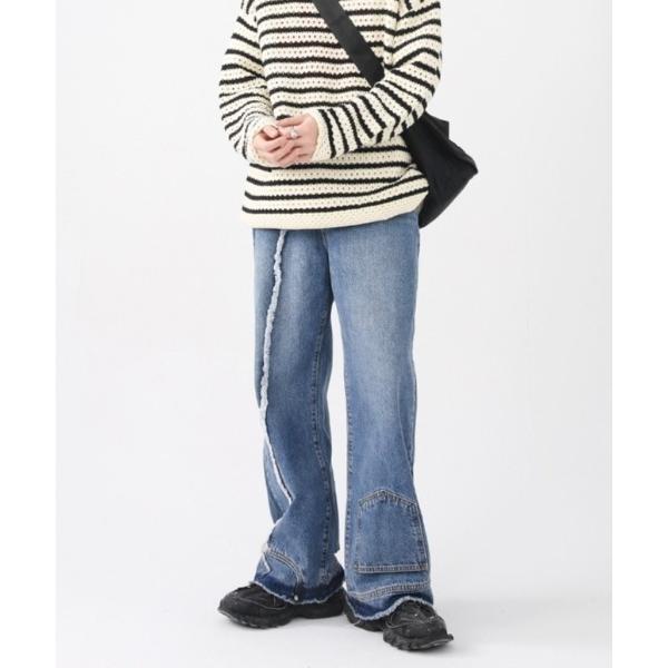 ジーンズ 「ARULE/アルール」フリンジ切り替えワイドデニムパンツ「Y」「CN」 メンズ レディー...