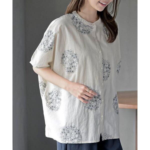 ブラウス シャツ サガラ刺繍バンドカラードルマンブラウス レディース