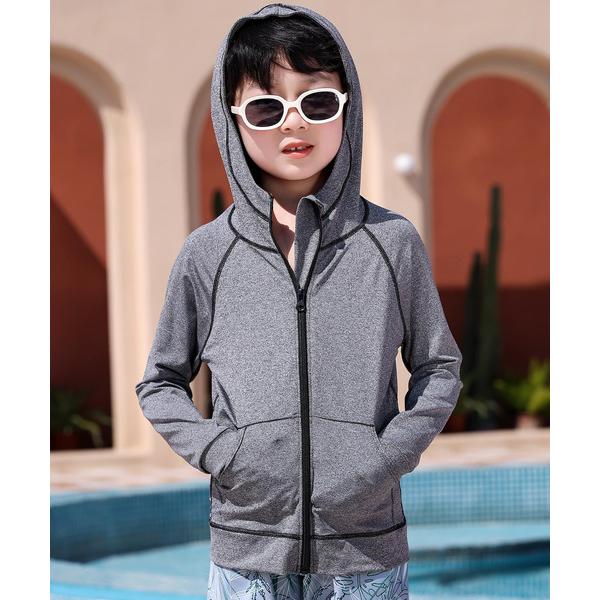 ラッシュガード キッズ水着 長袖フード付きジップアップラッシュガードパーカー キッズ 子供 男の子 ...