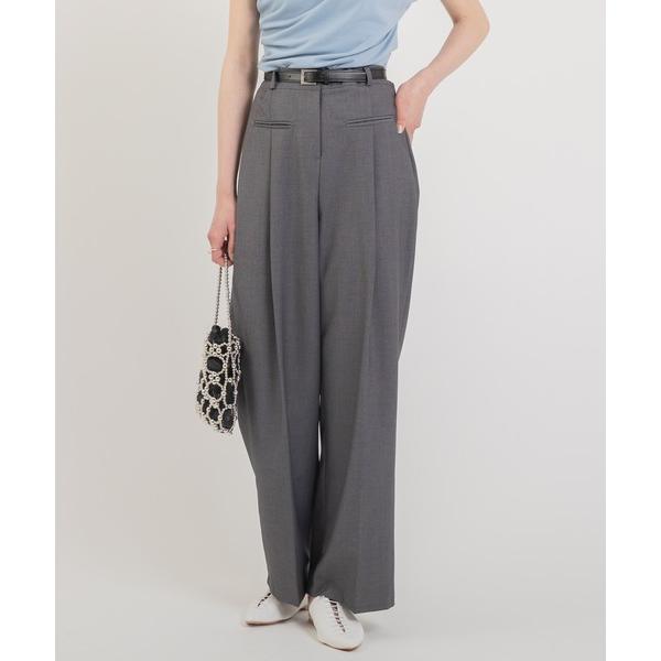 スラックス パンツ ピンタックロングスラックス レディース