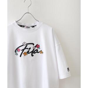tシャツ Tシャツ レディース 「別注」「FILA」「ユニセックス」花柄 オーバーサイズ フラワーロゴ半袖Tシャツ