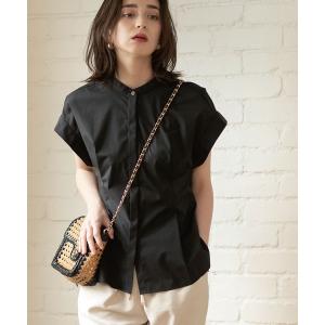 シャツ ブラウス UVバンドカラーペプラムシャツブラウス