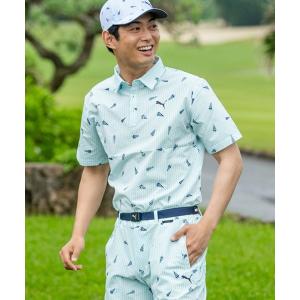 ポロシャツ メンズ PUMA プーマ メンズ ゴルフ フラッグプリント シアサッカー 半袖 ポロシャツ