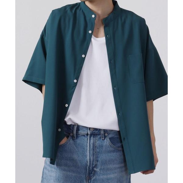 シャツ ポリストレッチバンドカラー半袖BIGシャツ メンズ レディース