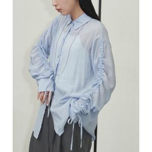 シャツ ブラウス レディース ギャザースリーブオーバーシャツ