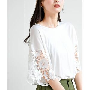 tシャツ Tシャツ レース袖裾タックＴ